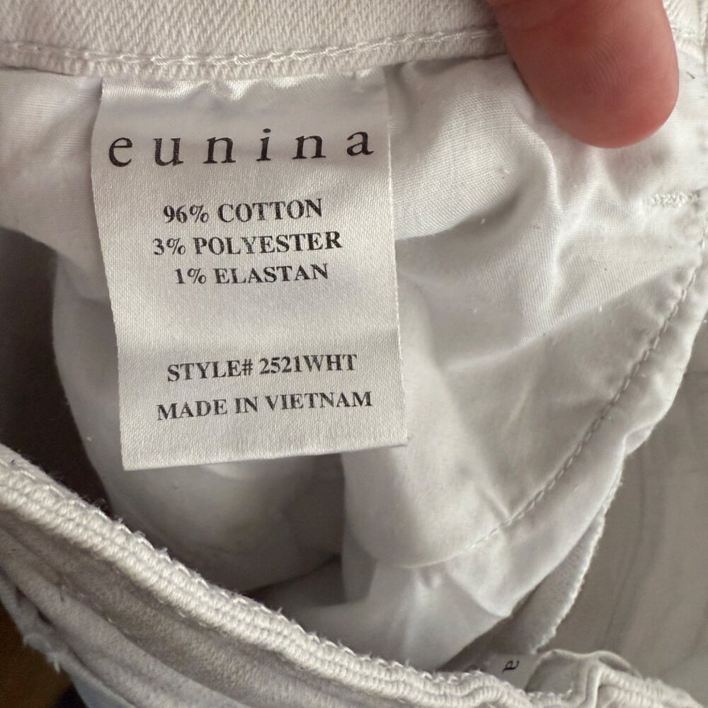 White Distressed High-Rise Denim Shorts By Eunina - Picture 3 of 4